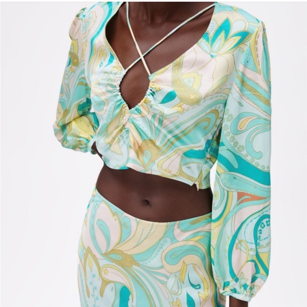 Zara paisley cris cross top